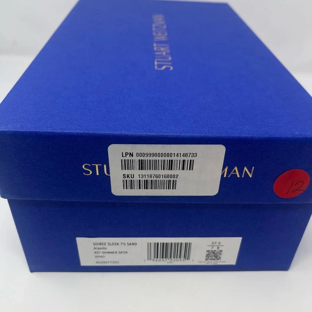 STUART WEITZMAN Soiree Sleek 75 Sandals Size 7 B Heel Shimmer Satin NEW w/box
